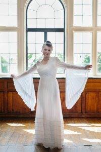 National Vintage Wedding Fair - Sue Kwiatkowska models wearing vintage wedding dress