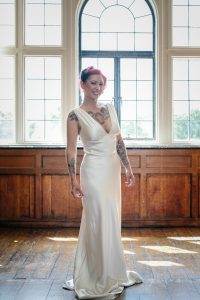 National Vintage Wedding Fair - Sue Kwiatkowska models wearing vintage wedding dress