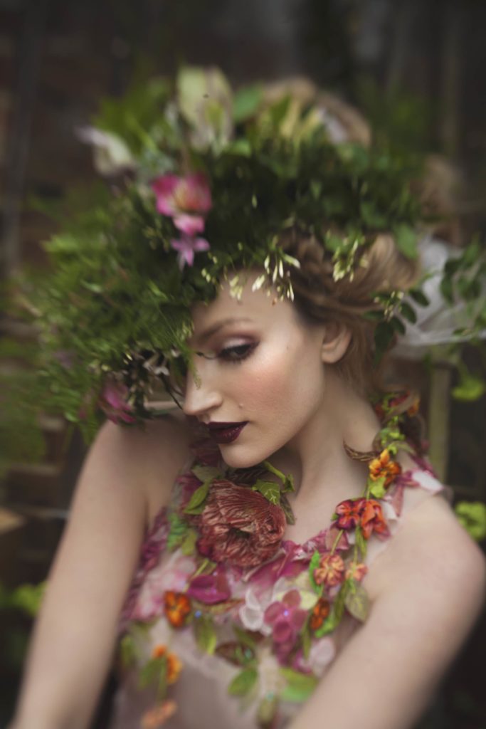 A floral wedding shoot in a potting shed