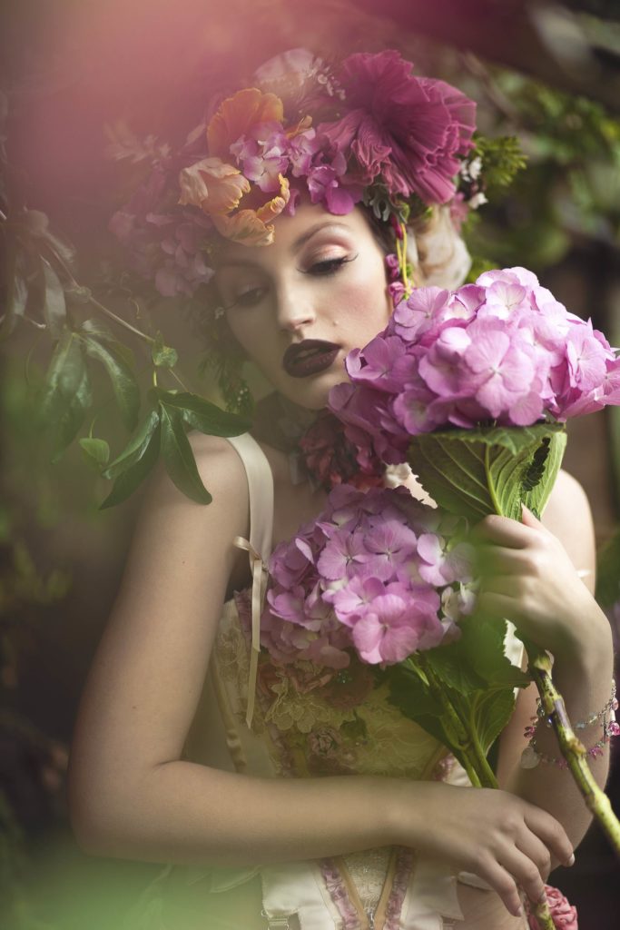 A floral wedding shoot in a potting shed