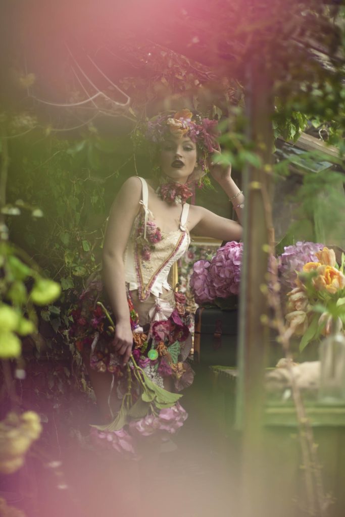 A floral wedding shoot in a potting shed