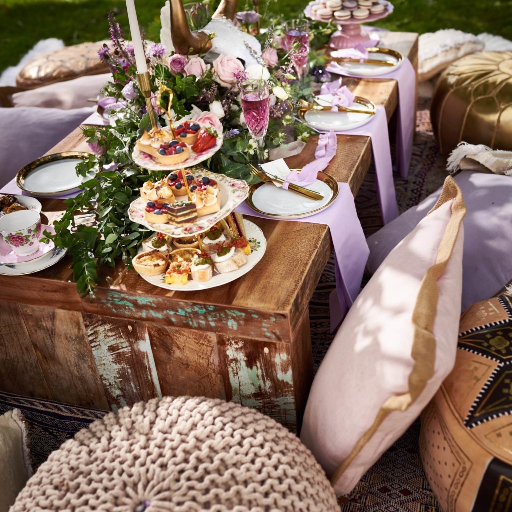 Luxe lilac metallic wedding styling in a lavender field