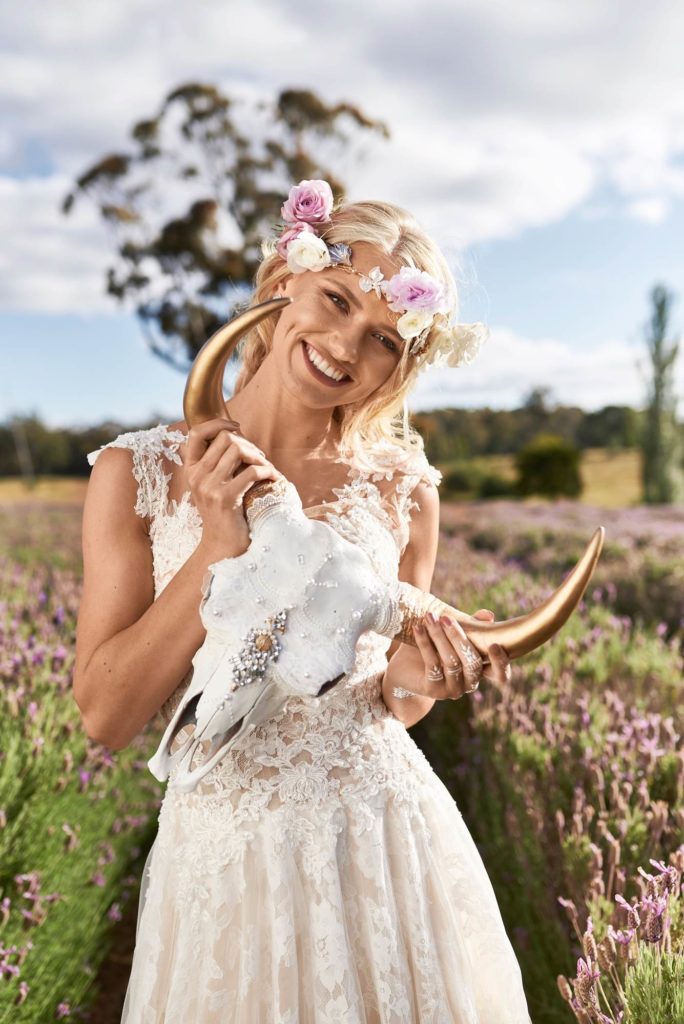 Luxe lilac metallic wedding styling in a lavender field