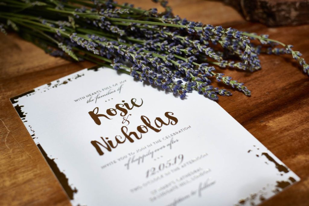 Luxe lilac metallic wedding styling in a lavender field