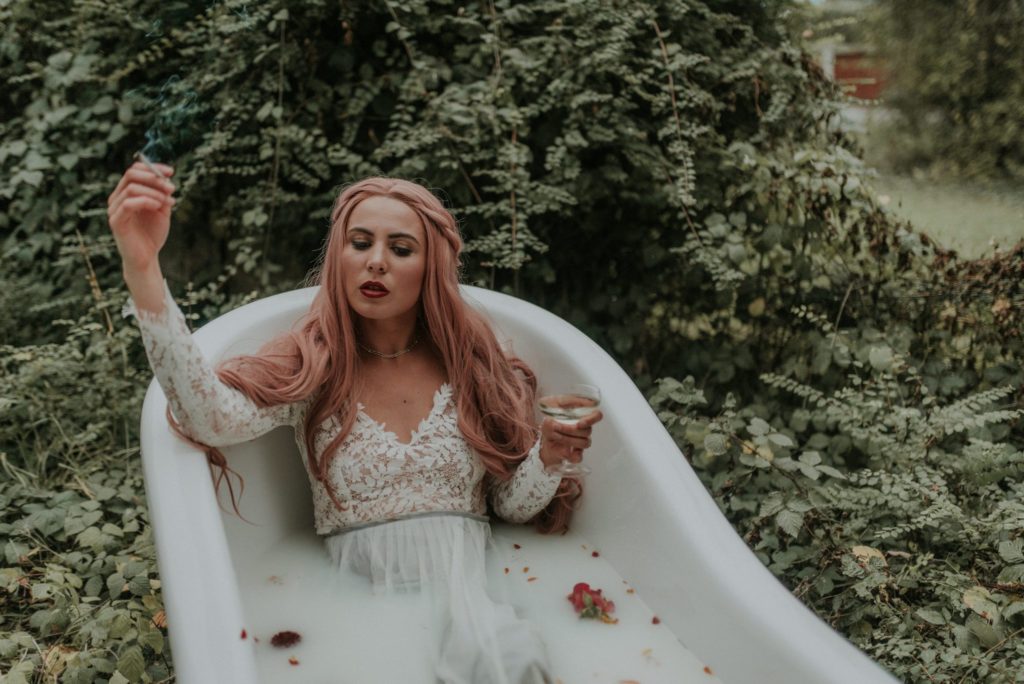 Bridal Inspiration with Lucy Can't Dance in a forest bath tub