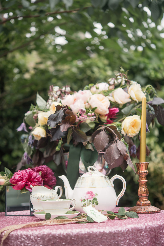 A Pretty Vintage Floral Maximalist Springtime Wedding with vintage china