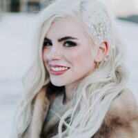 Winter Wonderland Wedding with Blue Wedding Dress and Fur Capelet