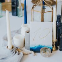 Boho Beach Wedding with Ombre Dress and Blue Wedding Cake