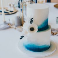 Boho Beach Wedding with Ombre Dress and Blue Wedding Cake