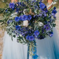 Boho Beach Wedding with Ombre Dress and Blue Wedding Cake