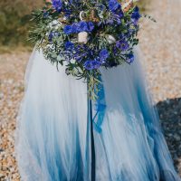 Boho Beach Wedding with Ombre Dress and Blue Wedding Cake