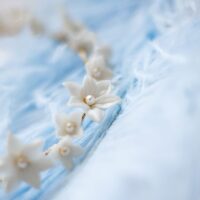 Boho Beach Wedding with Ombre Dress and Blue Wedding Cake