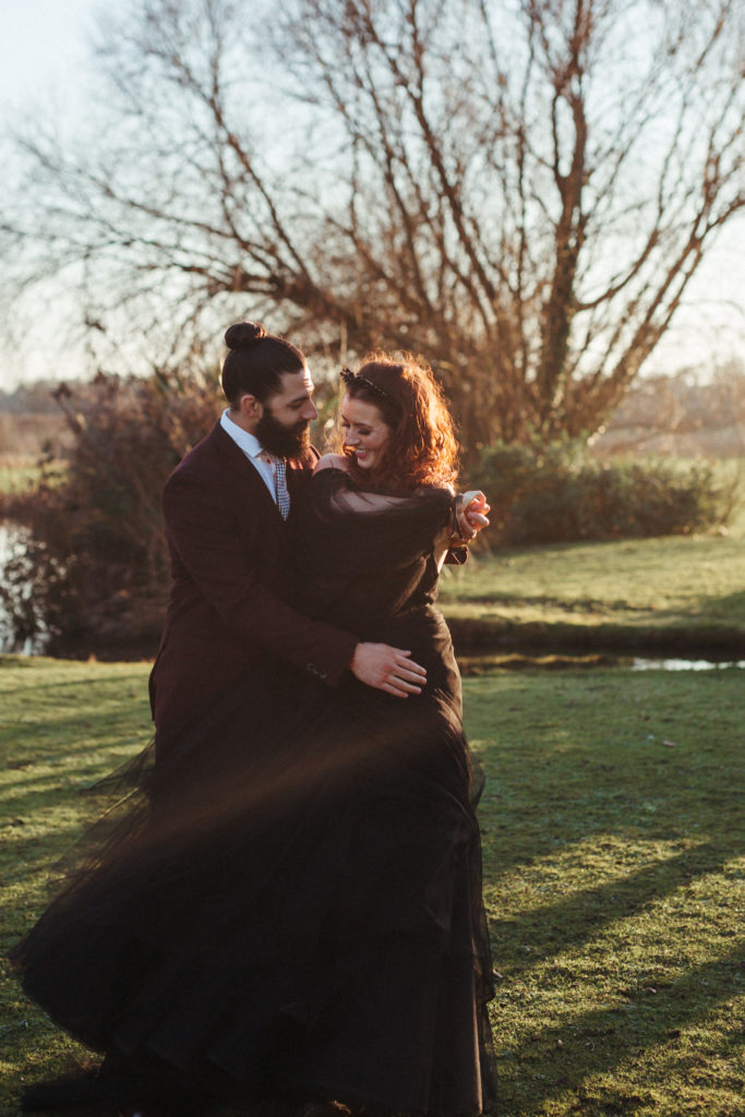 Modern Gothic Wedding With A Black Dress at Bradbourne House Kent