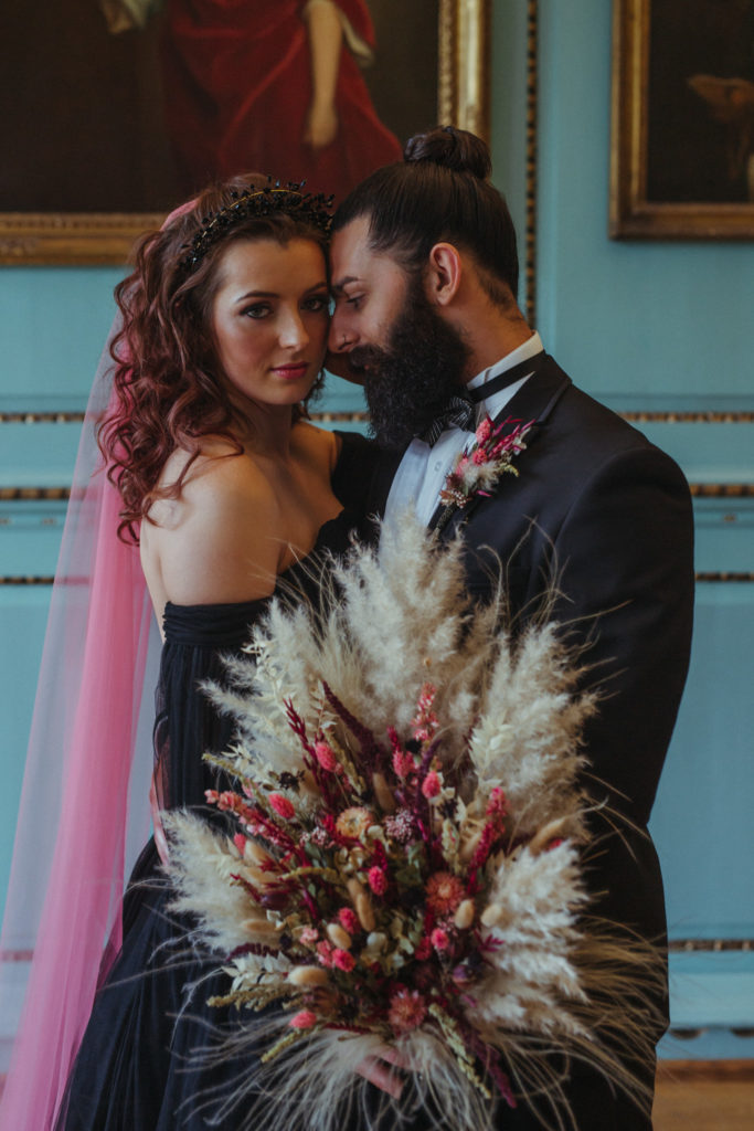 Modern Gothic Wedding With A Black Dress at Bradbourne House Kent