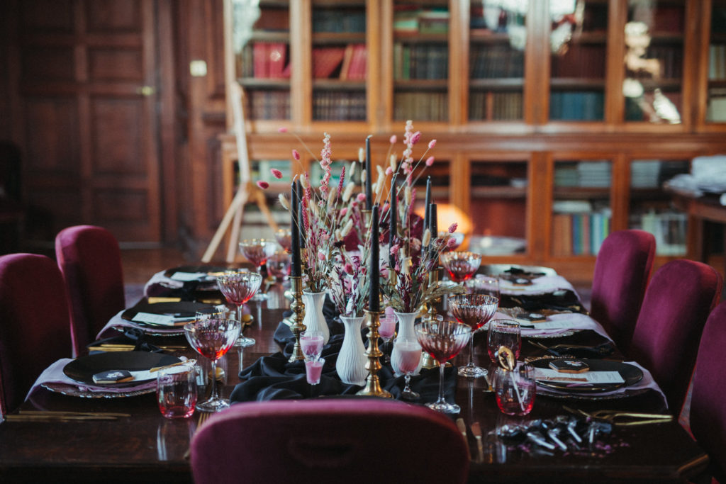 Modern Gothic Wedding With A Black Dress at Bradbourne House Kent