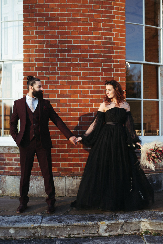 Modern Gothic Wedding With A Black Dress at Bradbourne House Kent