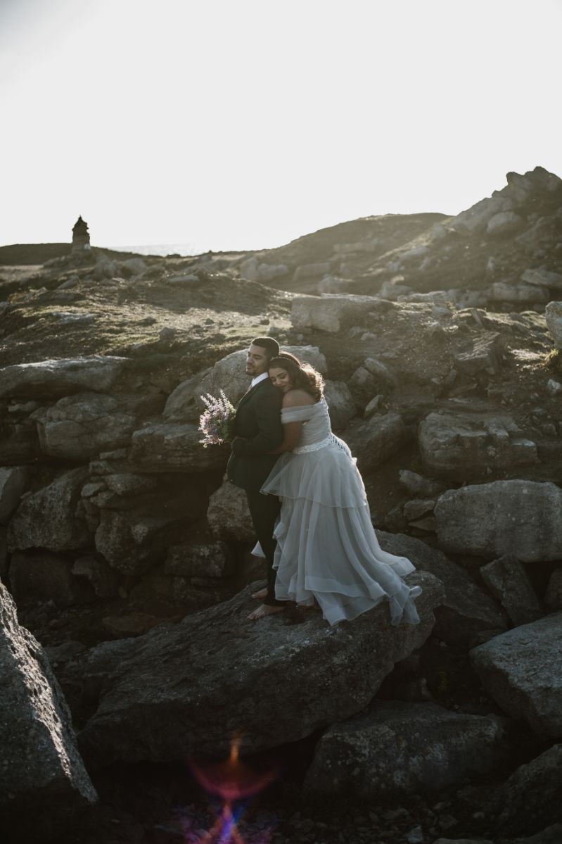 Intimate Elopement With Ballgown Wedding Dress At Portland Bill, Dorset