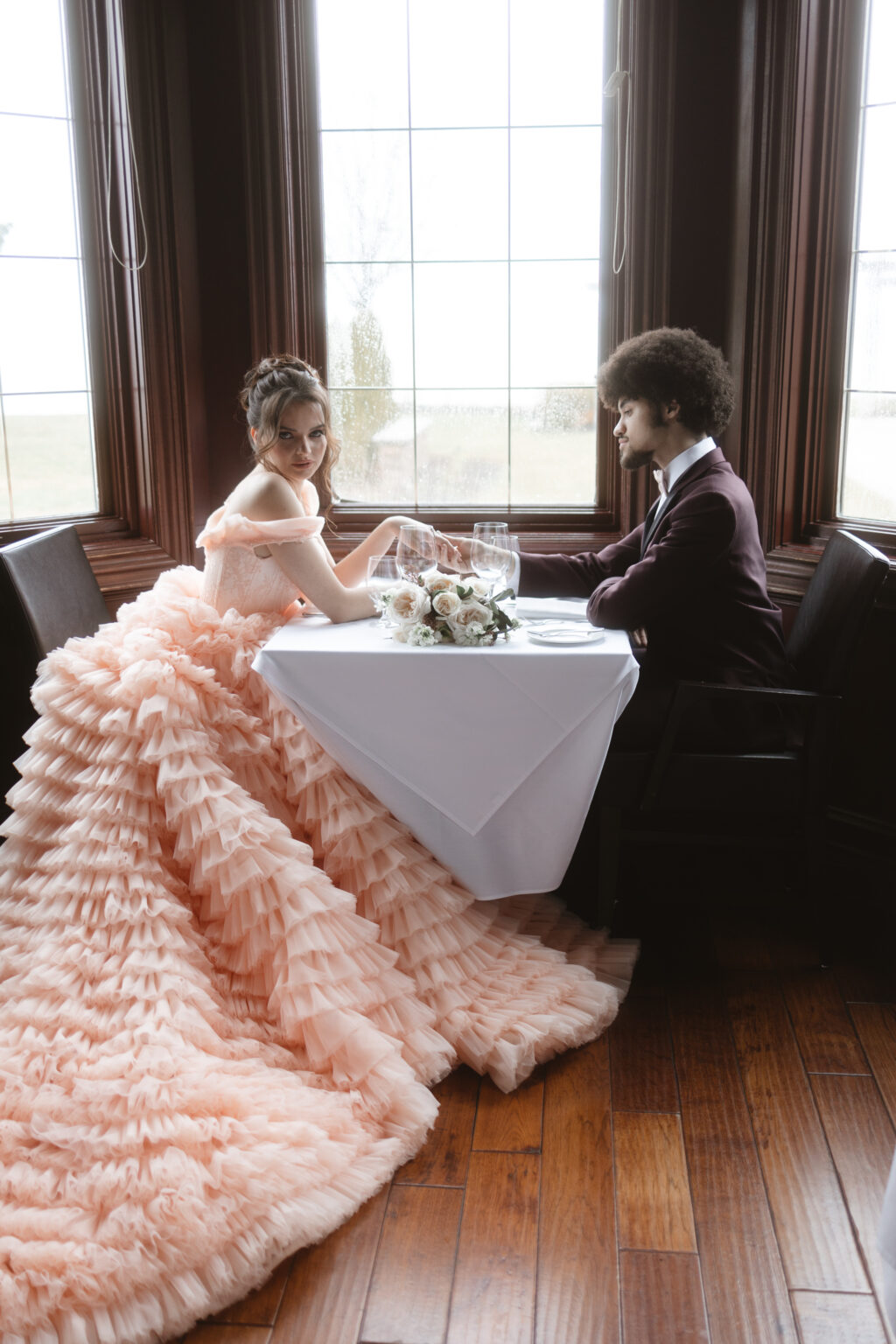 Alternative Rococo Style Wedding With Peach Coloured Wedding Dress