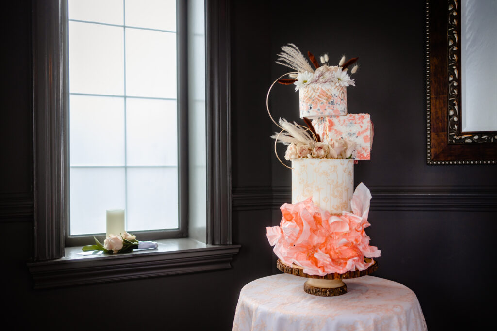 Alternative Rococo Style Wedding With Peach Coloured Wedding Dress