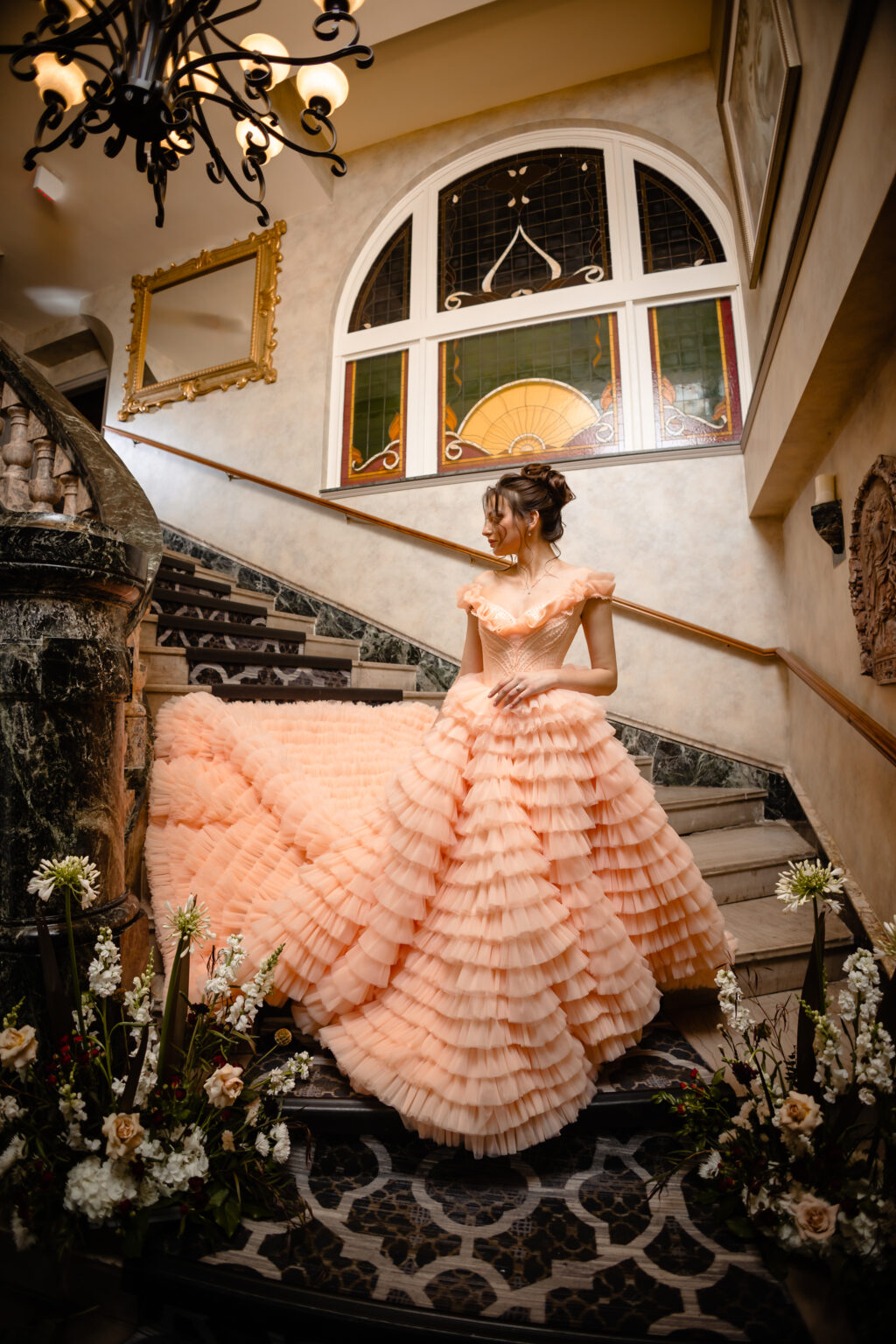 Alternative Rococo Style Wedding With Peach Coloured Wedding Dress