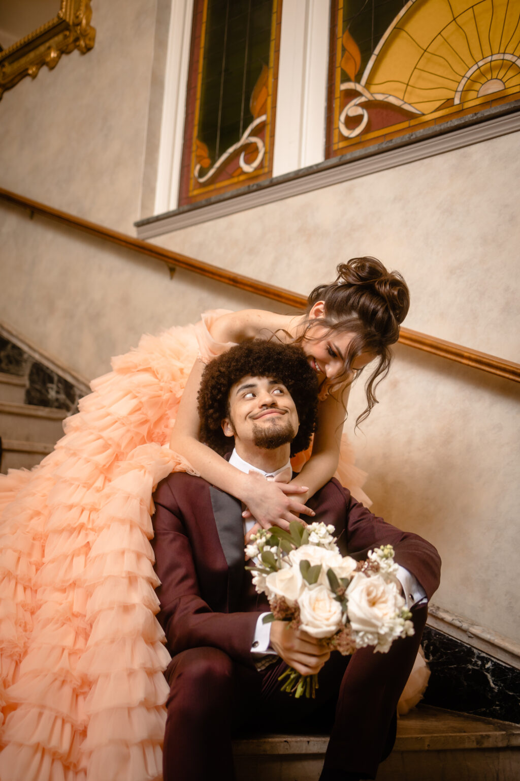 Alternative Rococo Style Wedding With Peach Coloured Wedding Dress