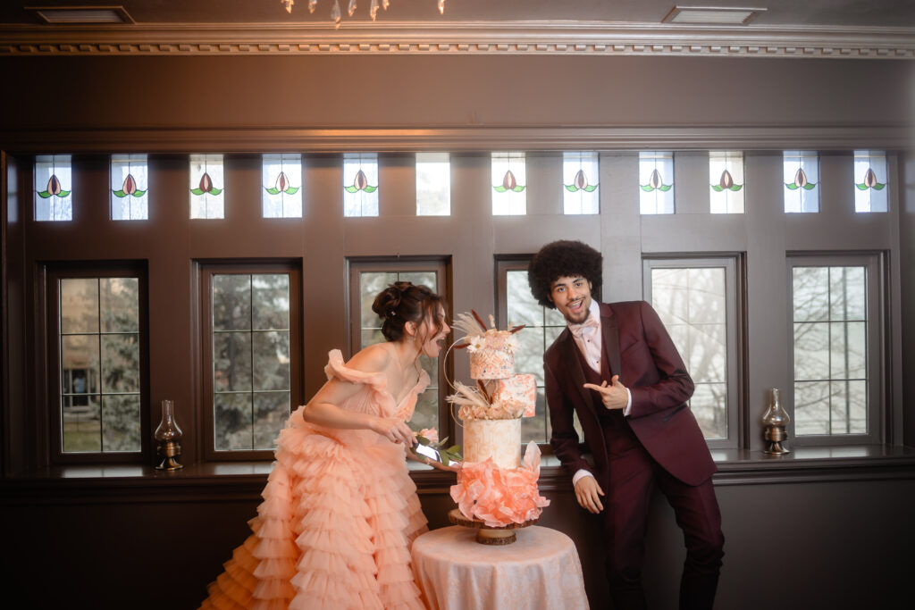 Alternative Rococo Style Wedding With Peach Coloured Wedding Dress