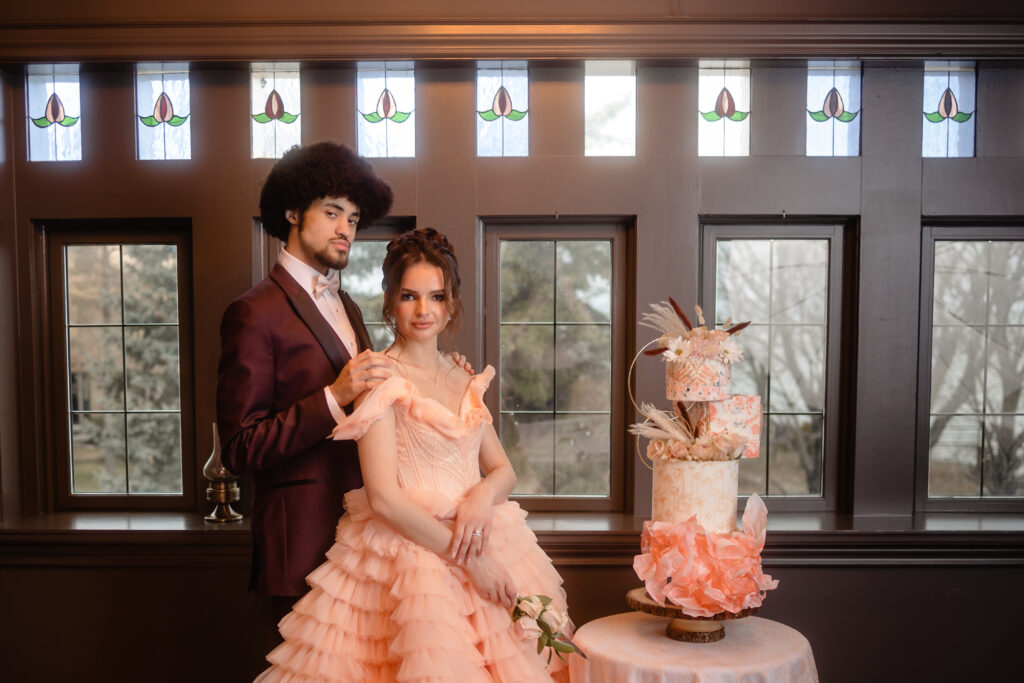 Alternative Rococo Style Wedding With Peach Coloured Wedding Dress