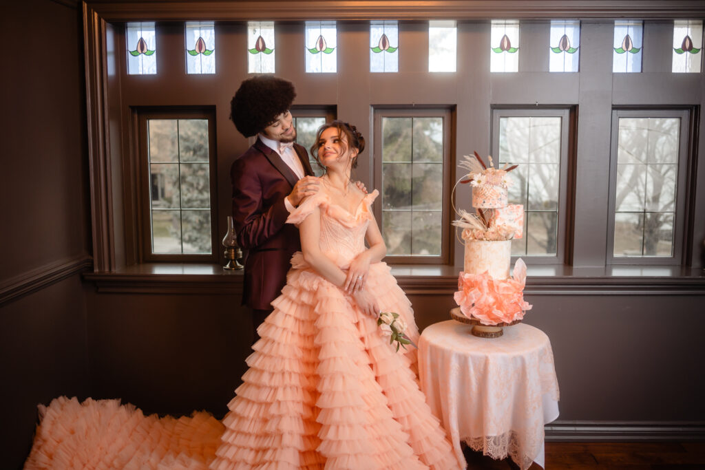 Alternative Rococo Style Wedding With Peach Coloured Wedding Dress