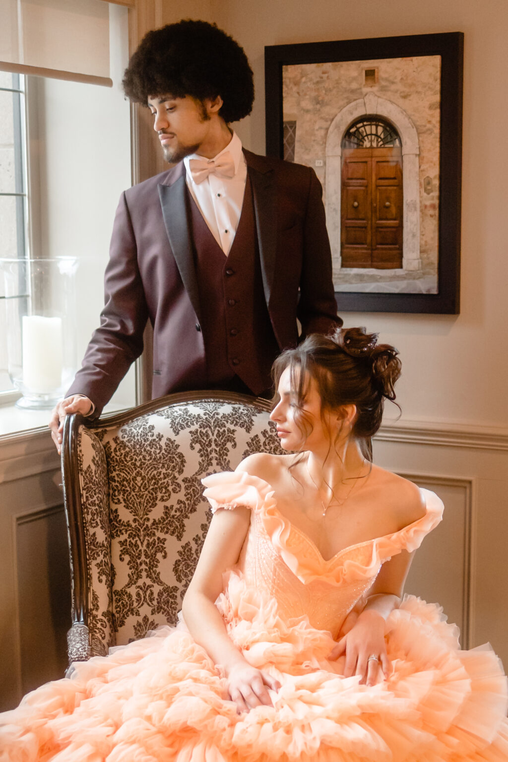 Alternative Rococo Style Wedding With Peach Coloured Wedding Dress