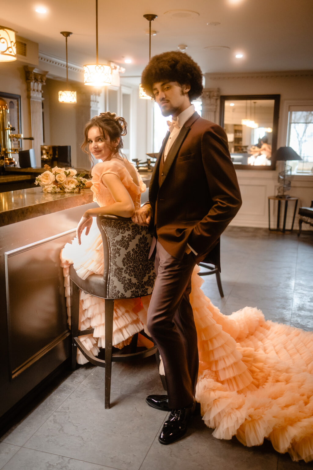 Alternative Rococo Style Wedding With Peach Coloured Wedding Dress