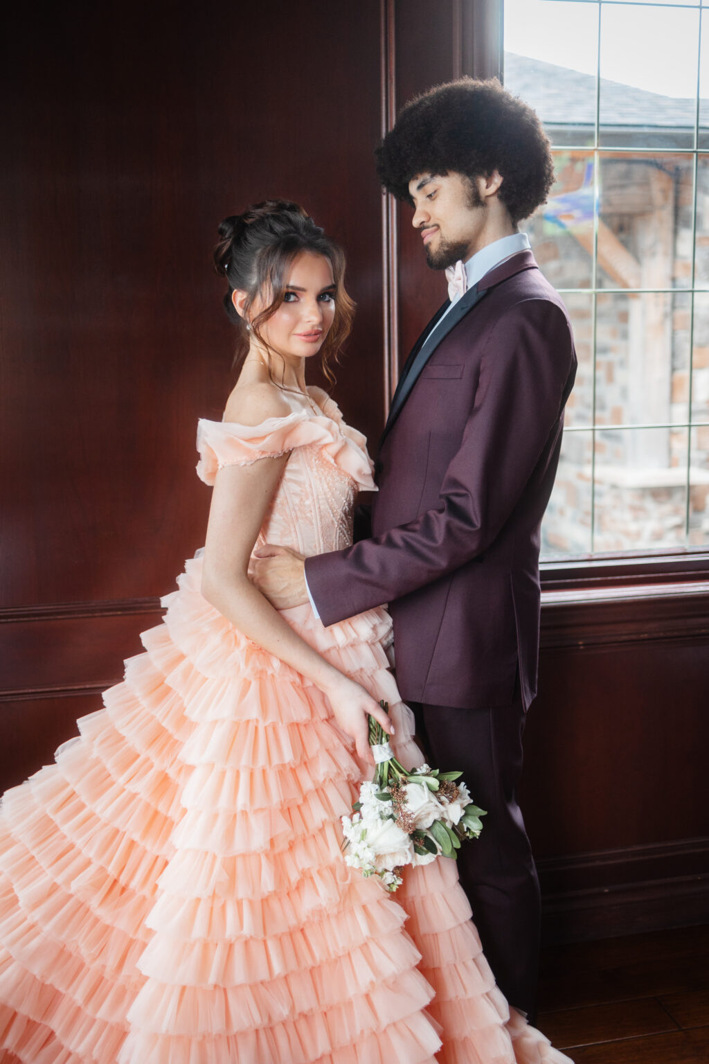 Alternative Rococo Style Wedding With Peach Coloured Wedding Dress