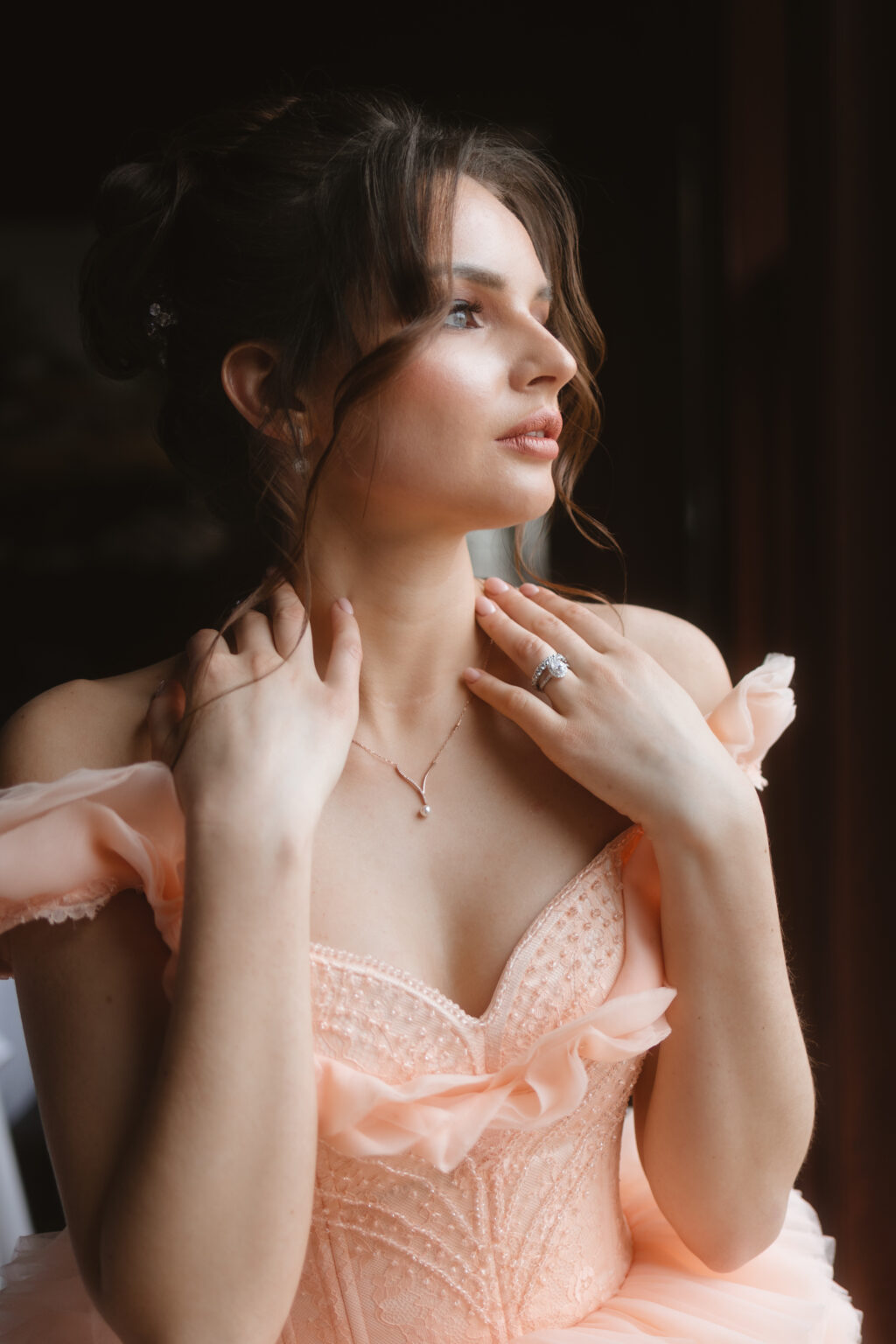 Alternative Rococo Style Wedding With Peach Coloured Wedding Dress