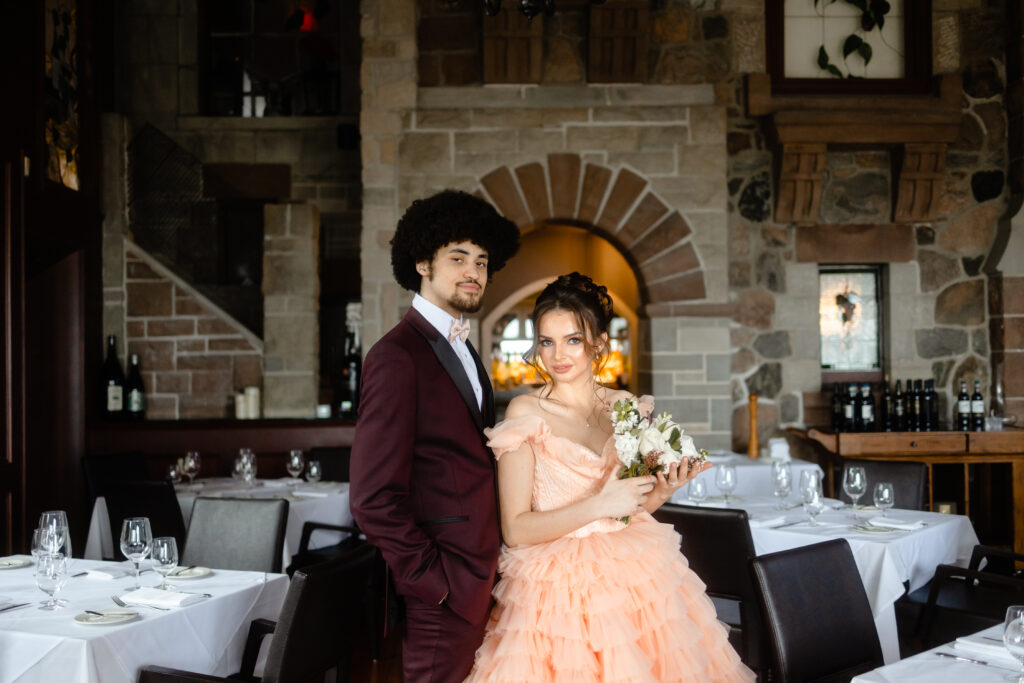 Alternative Rococo Style Wedding With Peach Coloured Wedding Dress