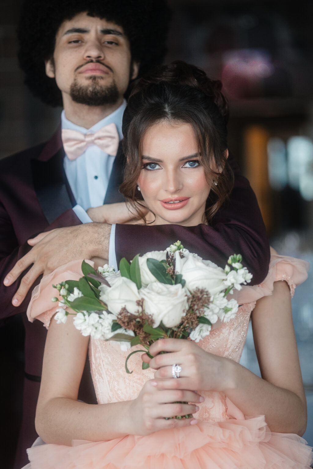 Alternative Rococo Style Wedding With Peach Coloured Wedding Dress